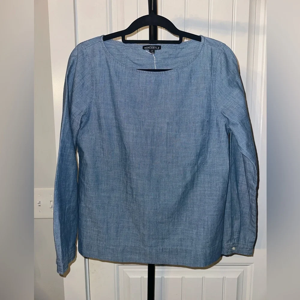 J Crew Size Small Denim Blue‎ Long Sleeve Blouse